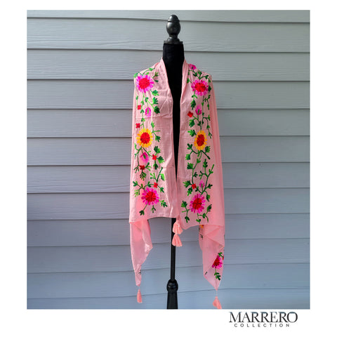 Powder Pink Floral Embroidered Shawl