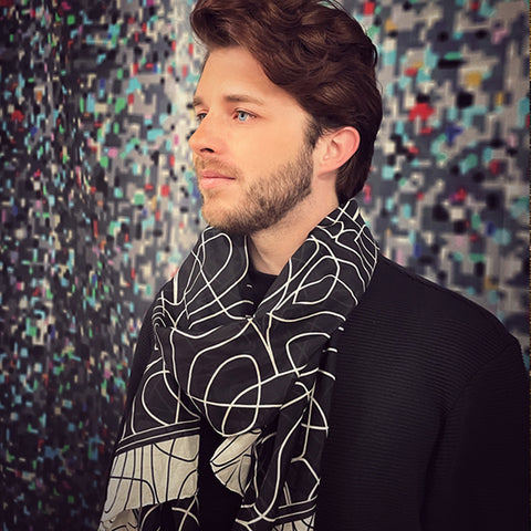 Black and White squiggles Oblong Scarf